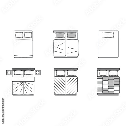 Top view collection of different bed styles and sizes