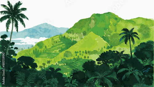 Verdant Views Green Mountains isolated watercolor vector illustration svg