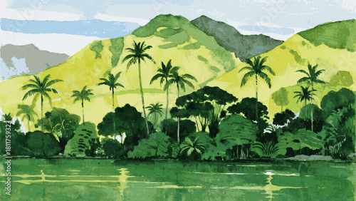 Forest Giants Green Mountains isolated watercolor vector illustration svg