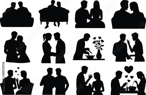 Romantic Couple Silhouettes – Home Scenes, Conversations, Dining, Love Moments and Affection