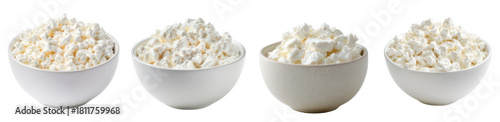 Fresh cottage cheese in white bowls 