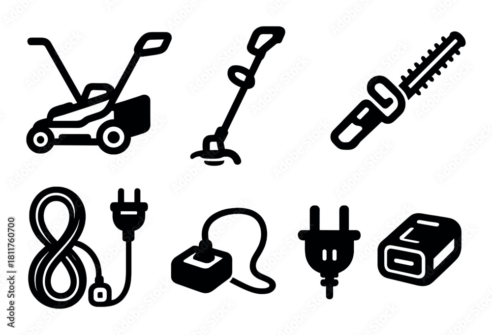 Obraz premium Various electric garden tools and accessories set