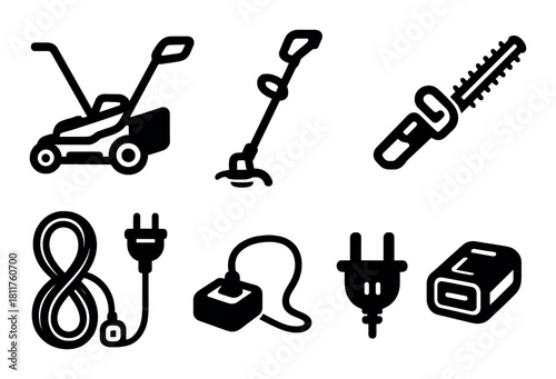 Various electric garden tools and accessories set