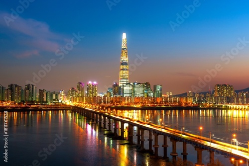 Seoul city, at night,South Korea. 