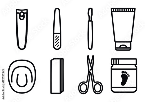 Essential pedicure tools collection for foot care and grooming