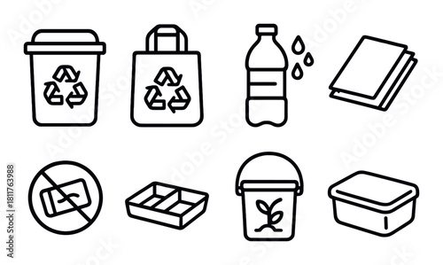 Recycling icons set with eco-friendly symbols and sustainable practices