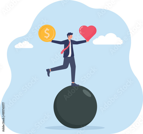 illustration of weighing choices between ego and finances
