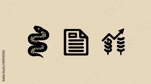 Conceptual icons depicting agricultural growth, financial reports, and environmental risk analysis