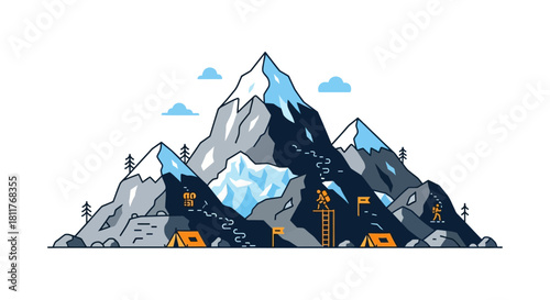 Mountain Adventure Camping, Hiking and Exploration Under the Snowy Peaks and Starry Skies