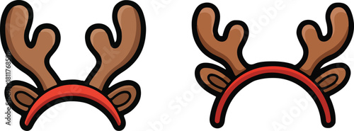 Two cartoon reindeer antler headbands isolated on white background