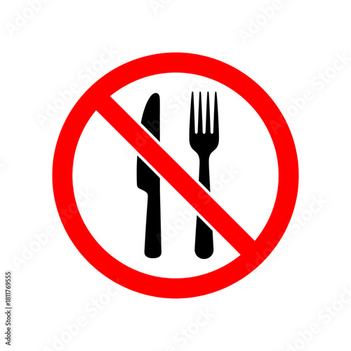 No eating sign crossed out fork and knife symbol restriction food prohibited