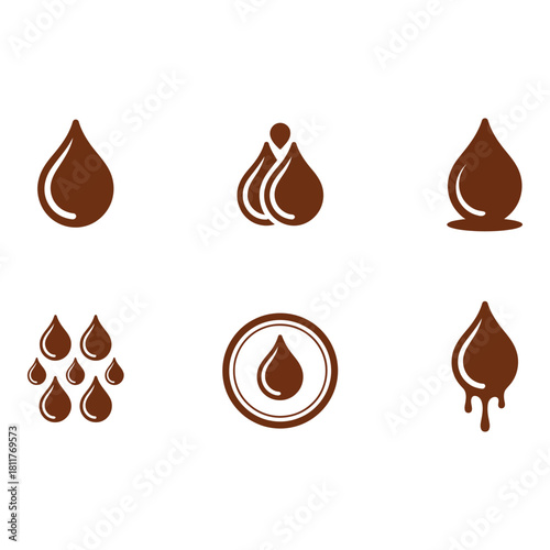 Collection of brown droplet icons representing liquids and oils