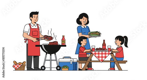 Family Gathering BBQ Fun with Kids, Food, Picnic, and Outdoor Activities on a Sunny Day