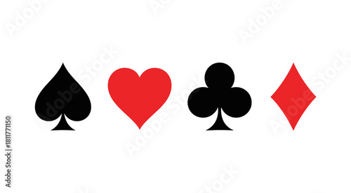 Four classic playing card suits spades hearts clubs diamonds handmade art