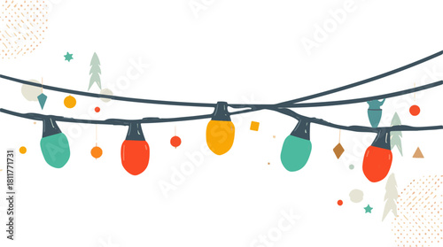 Vector template Christmas light element with flat design, featuring a stylized and modern aesthetic, incorporating bold lines, minimalist shapes, and vibrant Colours
