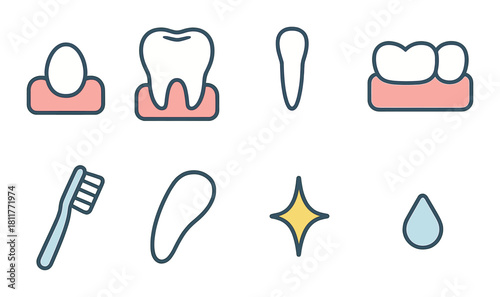 Dental care icons: tooth, toothbrush, oral hygiene, cleaning symbols