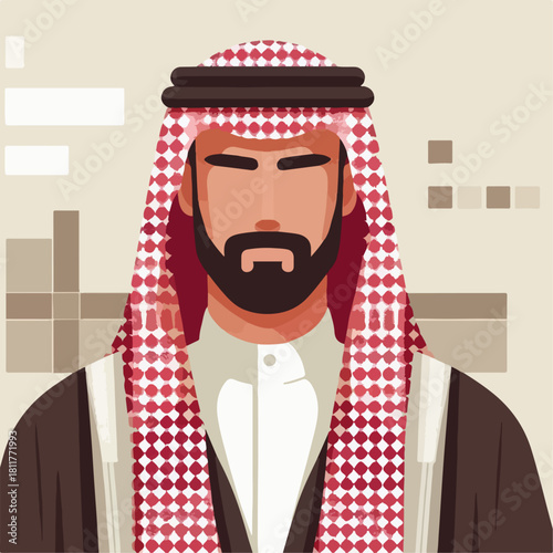 Flat vector of Arab man wearing keffiyeh