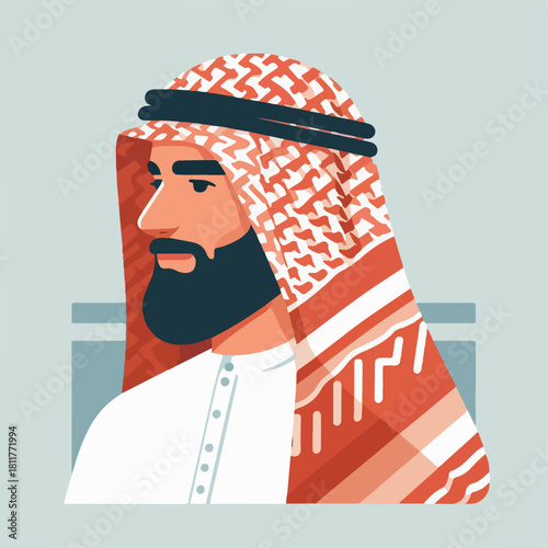 Flat vector of Arab man wearing keffiyeh