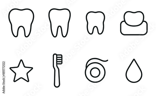 Dental icons: tooth, brush, floss, and more on dark background