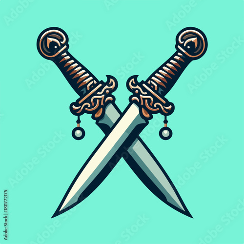 Flat vector illustration  of crossed Arabian daggers