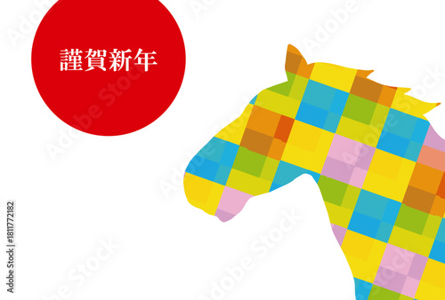 馬, 年賀状, 正月, 和風, 和柄, うま, 動物, イラスト, 干支, 年末, 新年, ベクター