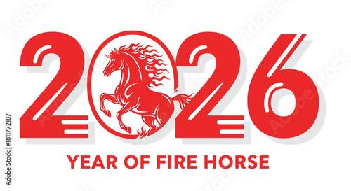 Chinese New Year 2026 celebration graphic for the Year of the Fire Horse.