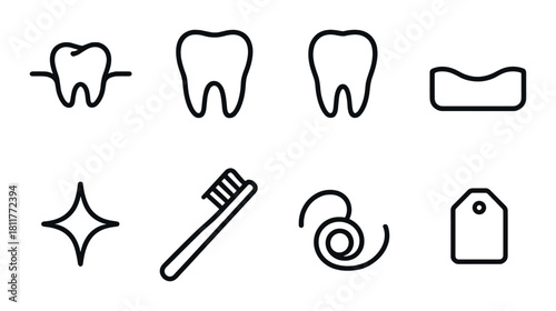 Minimalistic dental icons on gradient background with toothbrush and toothpaste symbols