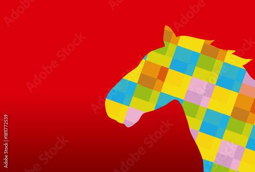 馬, 年賀状, 正月, 和風, 和柄, うま, 動物, イラスト, 干支, 年末, 新年, ベクター, シルエット