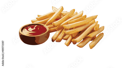 Pile of Golden French Fries with a Small Bowl of Ketchup and Mustard Dip potato fried