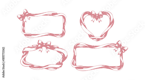 Handmade pink watercolor brush strokes decorative frames set abstract shapes