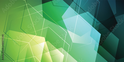 Abstract Hexagons green and blue shapes, intersecting lines, modern geometric pattern for graphic design and presentation backgrounds
