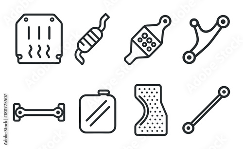 Gray automotive parts icons on gradient background