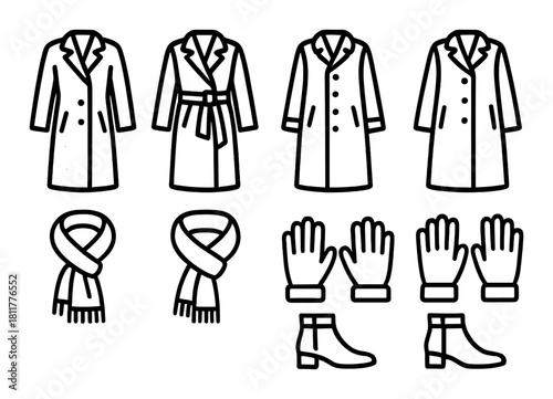 Stylish outerwear and accessories collection: coats, scarves, gloves, and boots