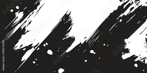 Grunge Brush Strokes, Black and White, Diagonal Shapes, Paint Splatters, Artistic Design Element, ideal for adding textured backgrounds or overlays to graphic projects, for websites or presentations