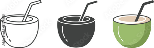 Coconut drink icon set isolated on white background, Vector, illustration