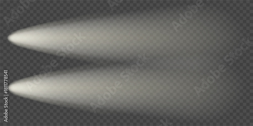 Car headlight overlay, lighthouse top flashlight flare. Night beacon yellow lens shine. Street lights in foggy night isolated effect. Led spot of vehicle, train or motorcycle and truck on speed road