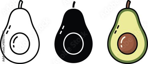 Avocado illustration icon set isolated on white background, Vector, illustration
