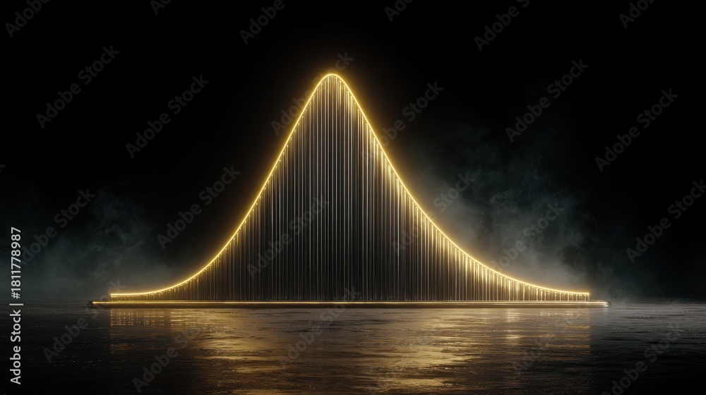 Obraz premium Bell curve graph showing neon light statistics data