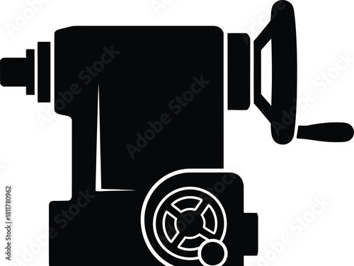 Vintage hand cranked movie camera silhouette black and white