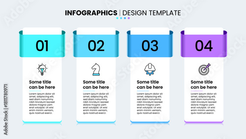 Infographics template. 4 rectangular banners with numbers and icons