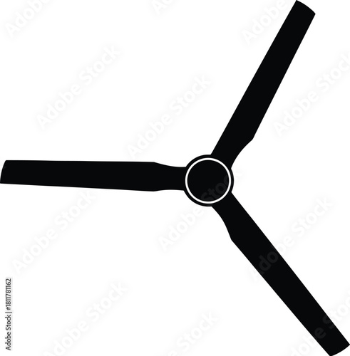 Black ceiling fan with three blades isolated on white
