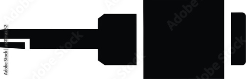 Black silhouette of a screw and nut on white