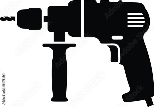 Black and white drill icon for construction projects