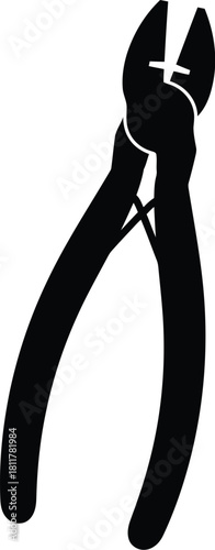 Black silhouette of end cutting pliers tool on white
