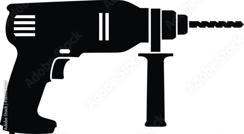 Black and white drill illustration for construction or diy