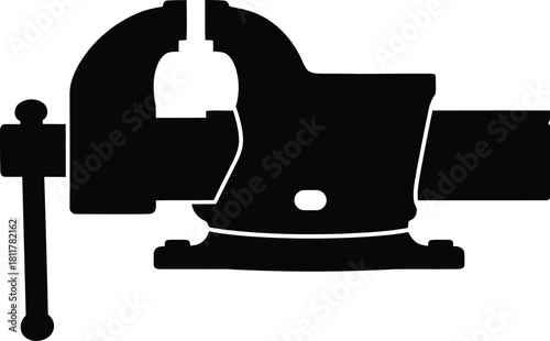 Black and white bench vise silhouette illustration
