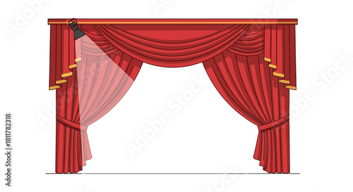 Vibrant red stage curtains illuminated by a theatrical spotlight, creating an atmospheric backdrop for a performance or special event