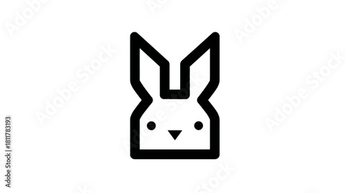 Minimalist geometric black outline rabbit head icon. Simple animal symbol for spring, Easter, nature, pet, or logo design on white background.