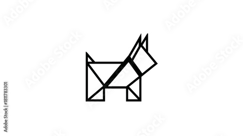 Abstract geometric line art illustration of a cute minimalist dog, black and white vector graphic design for pets