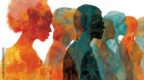 Silhouettes of people connected by networks illustrating teamwork communication and inclusion values